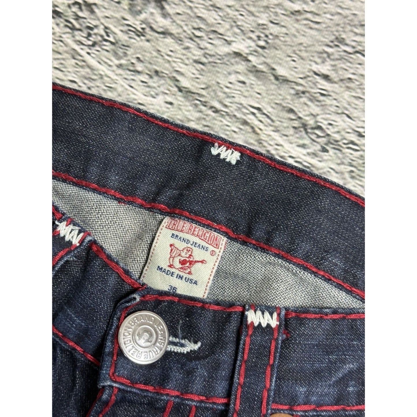 True Religion jeans straight vintage denim pants navy red