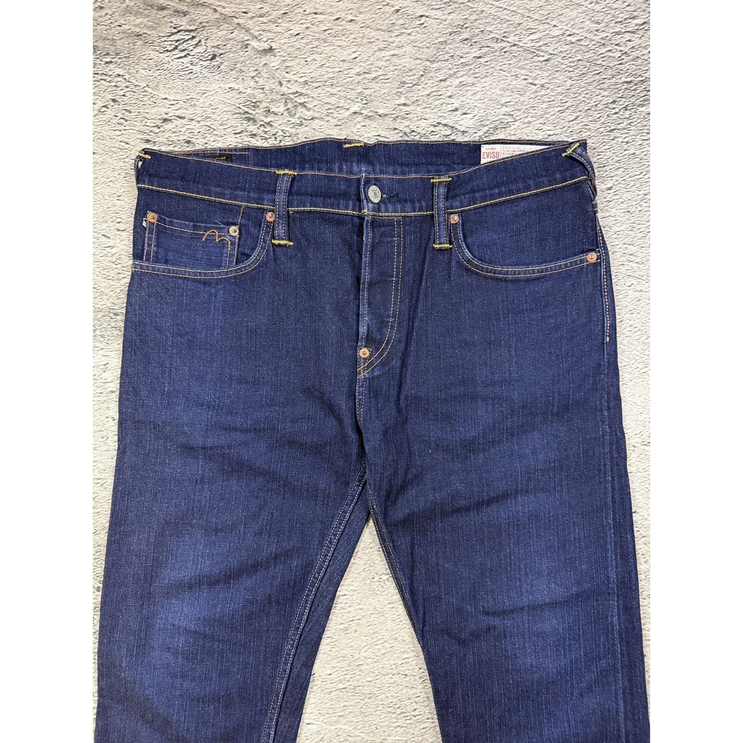 Evisu jeans daicock red big logo navy raw denim Selvedge