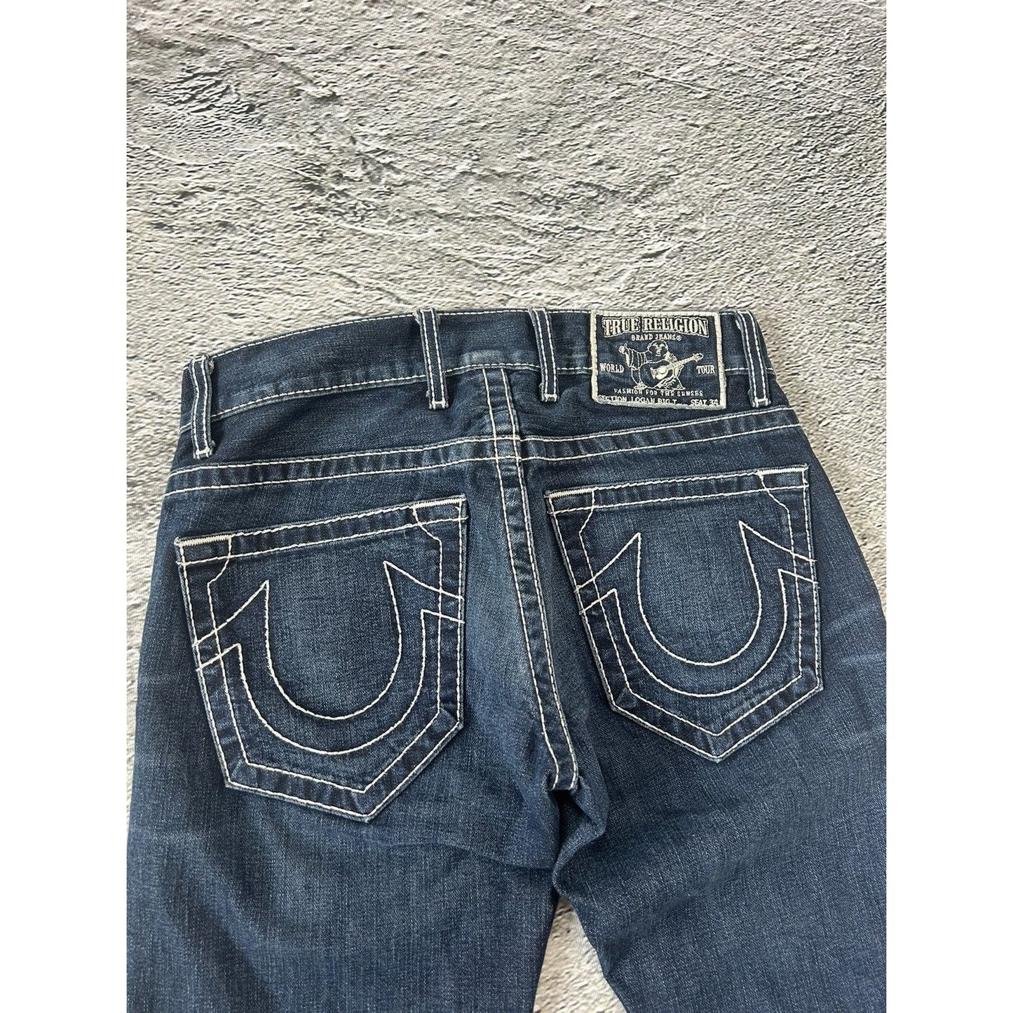 True Religion blue jeans white thick stitching Y2K