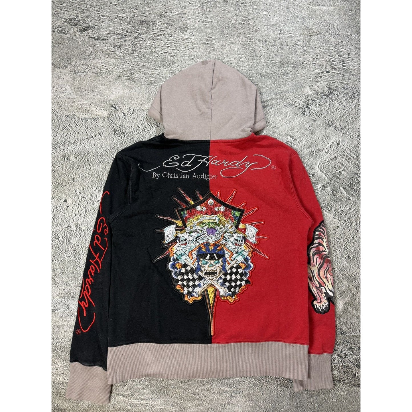 Ed Hardy zip hoodie black red vintage Y2K Christian Audigier