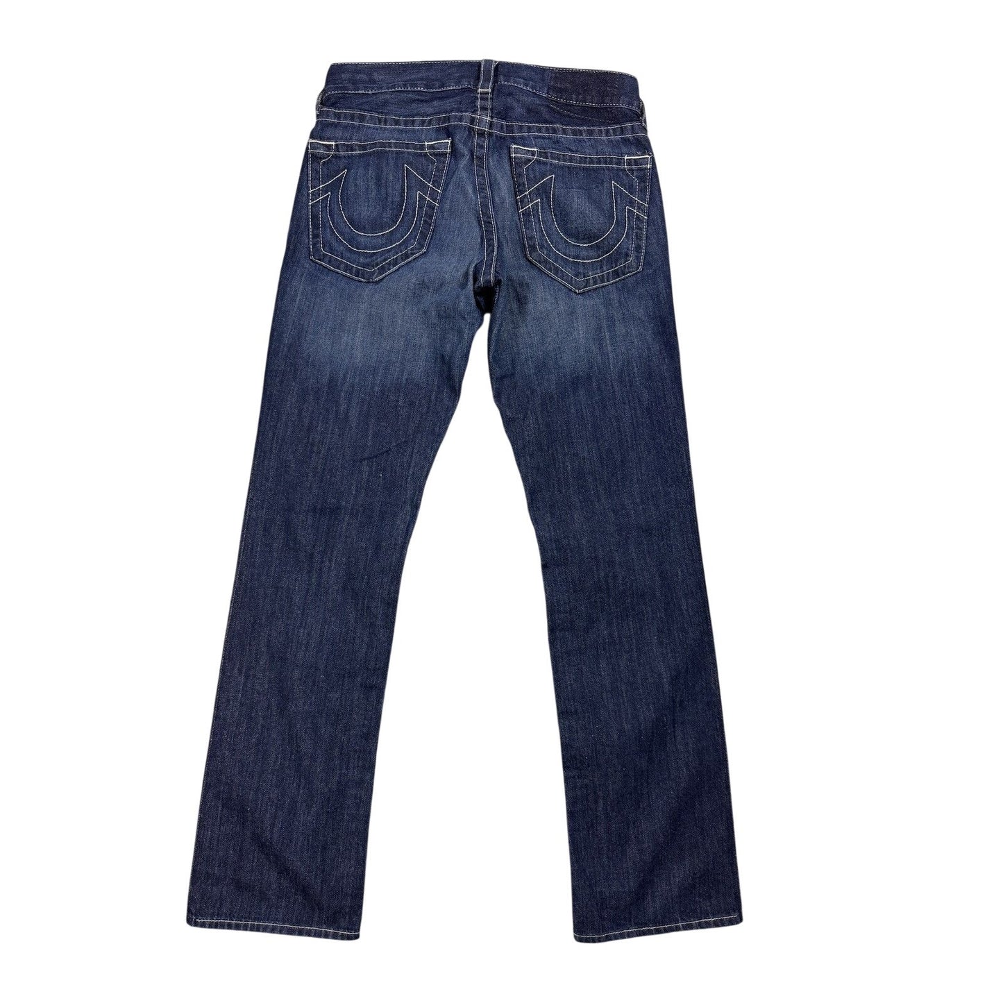 True Religion jeans blue white stitching straight Y2K