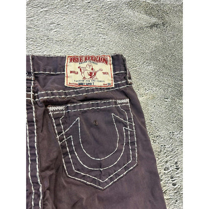 True Religion vintage brown jeans white stitching faded Y2K