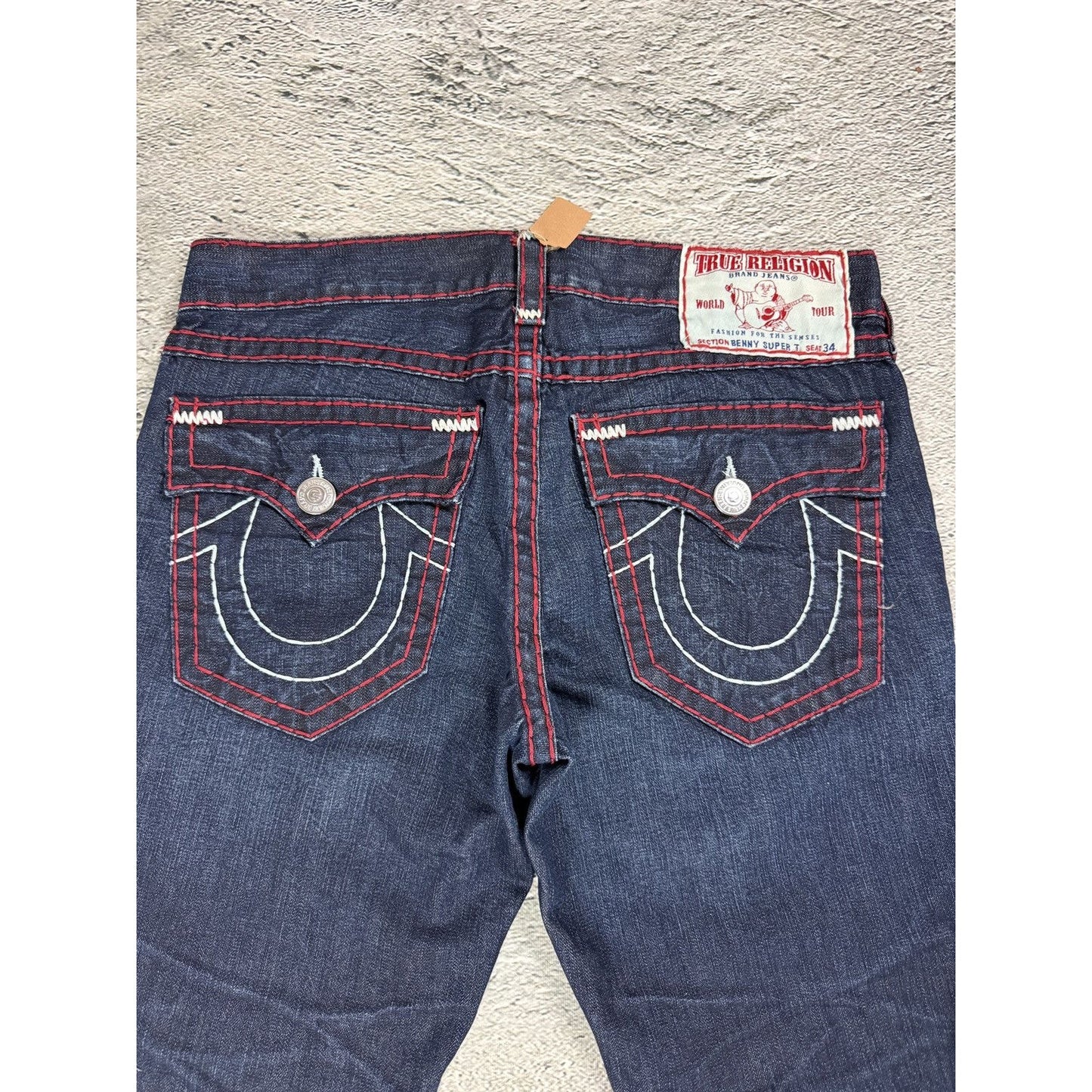 True Religion jeans straight vintage denim pants navy red