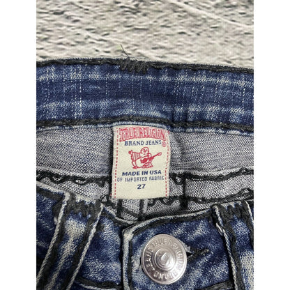 True Religion navy blue jeans black thick stitching Billy