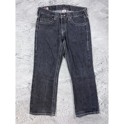 True Religion jeans grey black leather patch Bobby straight
