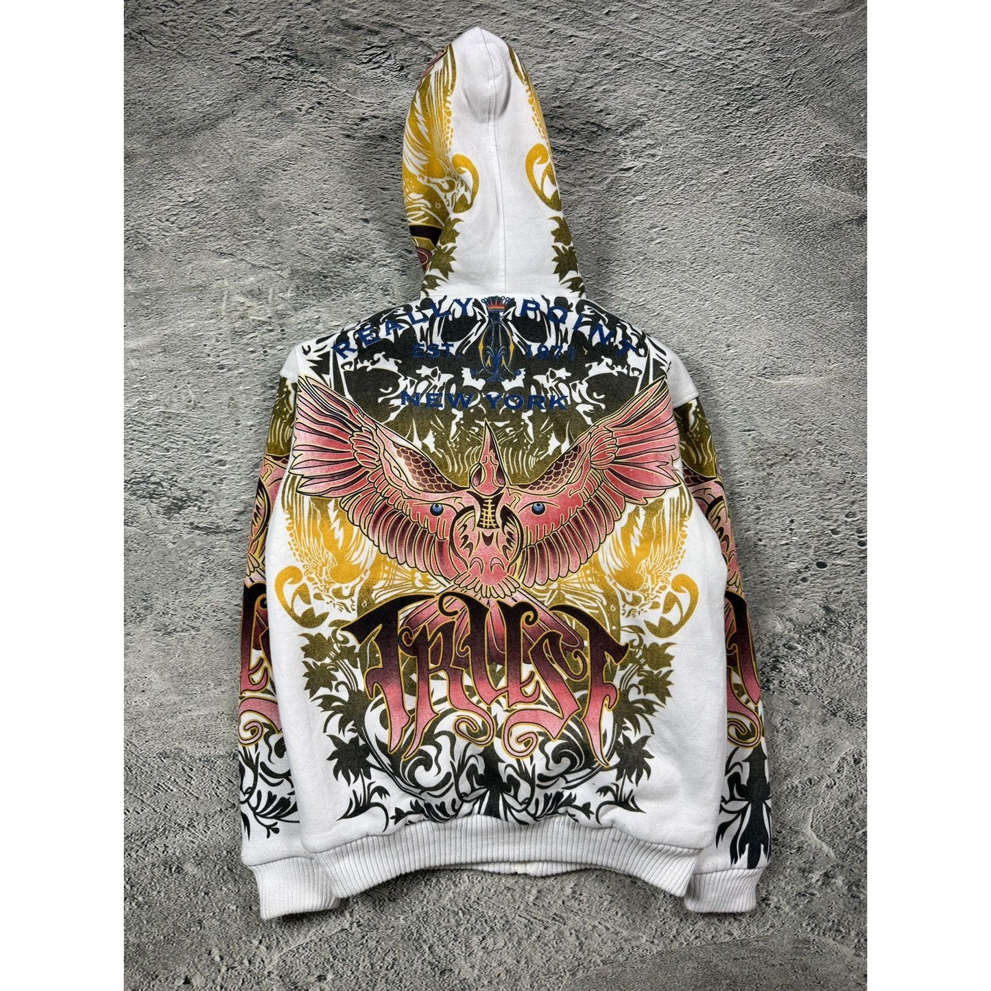 Really Point Y2K vintage zip hoodie white fur Ed Hardy