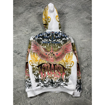Really Point Y2K vintage zip hoodie white fur Ed Hardy