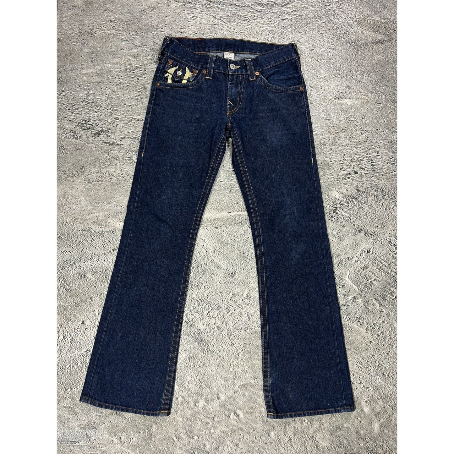 True Religion jeans bootcut navy blue painted horseshoe Y2K