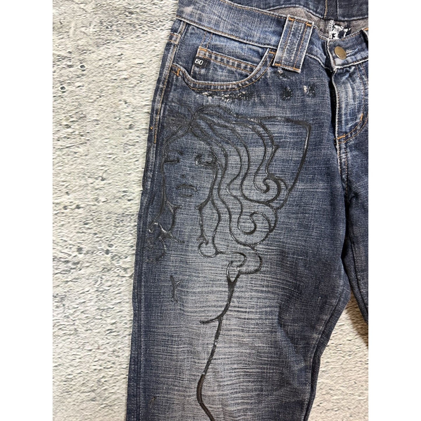 Miss Sixty Jeans flared tribal Y2K navy medusa