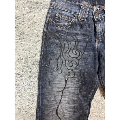 Miss Sixty Jeans flared tribal Y2K navy medusa