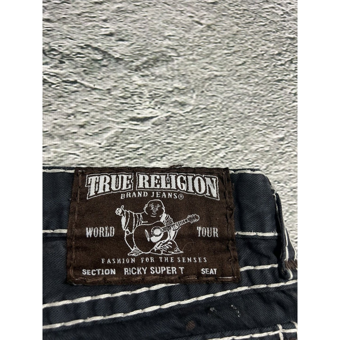 True Religion black jeans white thick stitching Y2K Ricky