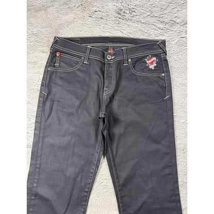 Evisu x Puma vintage waxed black jeans seagulls Y2K