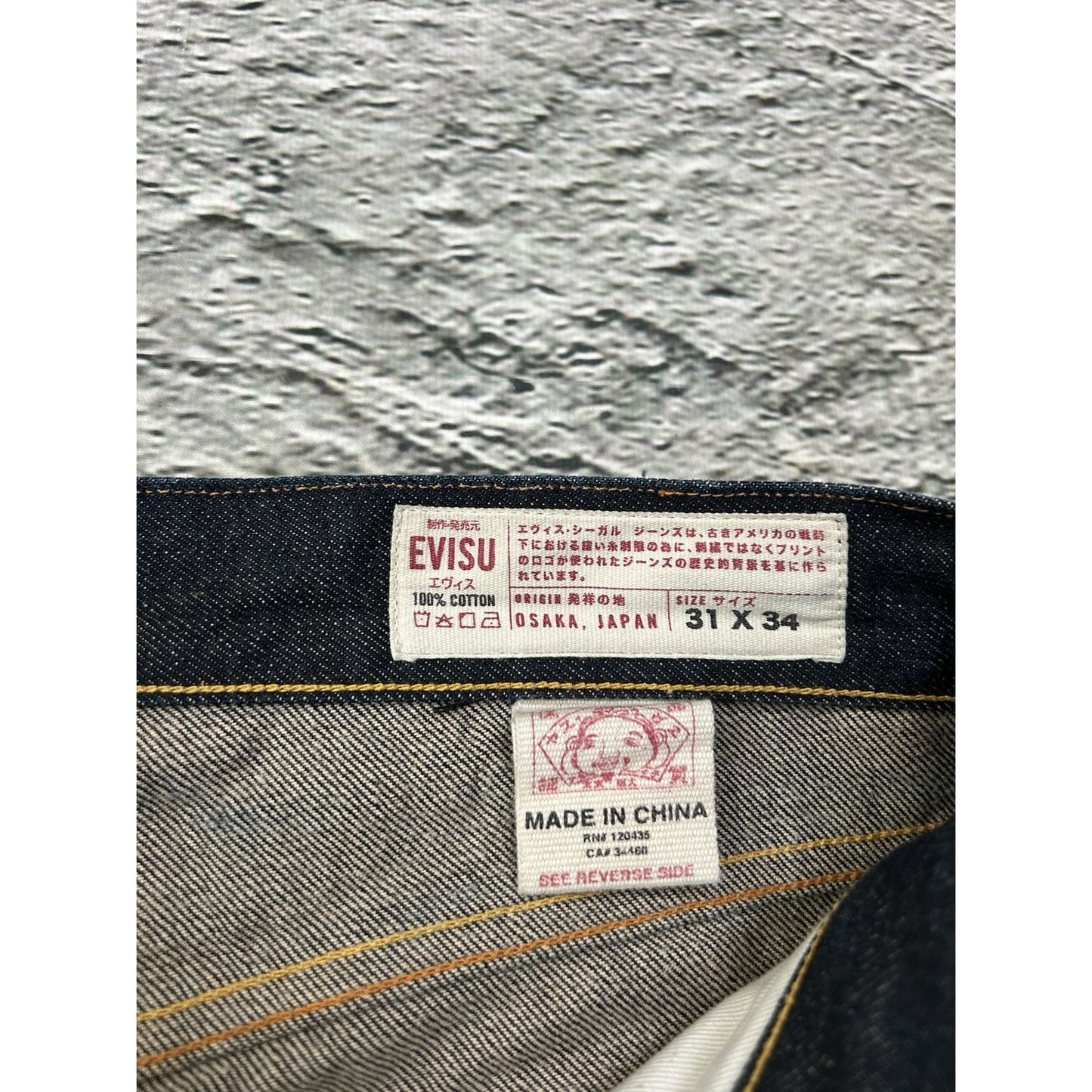 Evisu jeans vintage dark navy selvedge denim white seagull