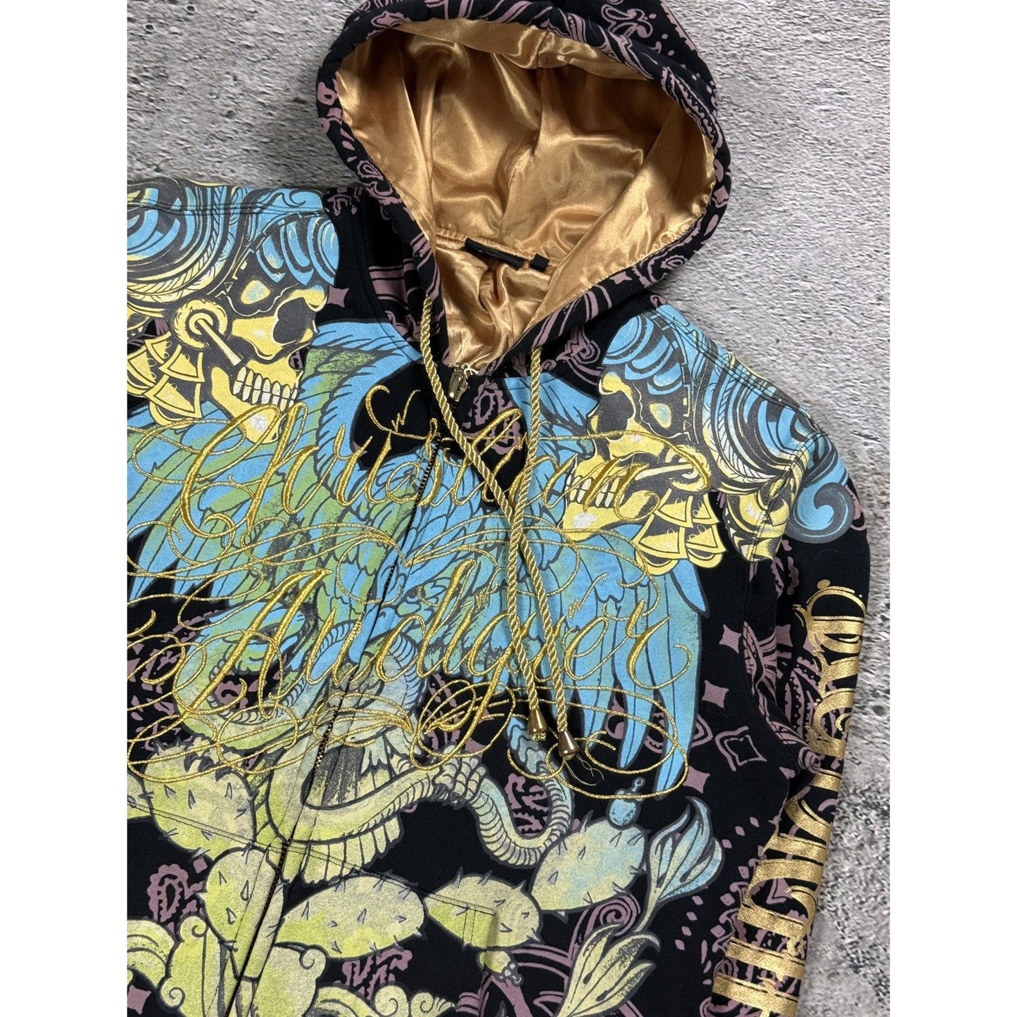 Ed Hardy zip hoodie vintage Christian Audigier gold black