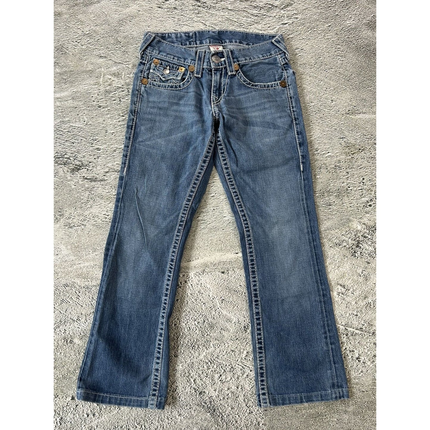 True Religion blue jeans white thick stitching Billy Super T
