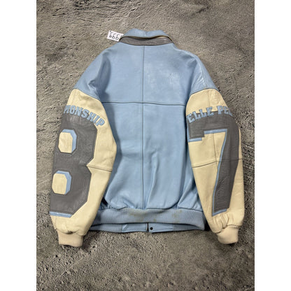 Pelle Pelle leather jacket white blue big logo turquoise