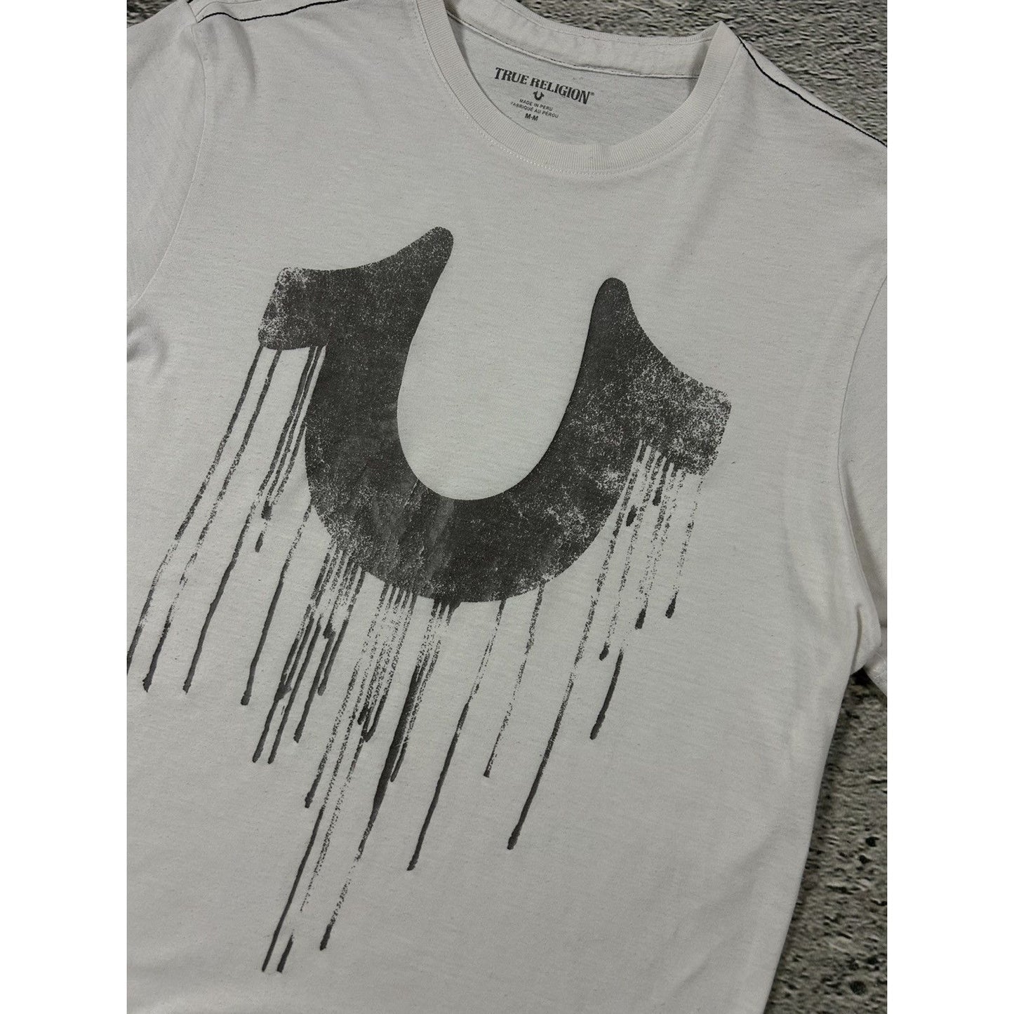 True Religion T-shirt white big logo silver horseshoe