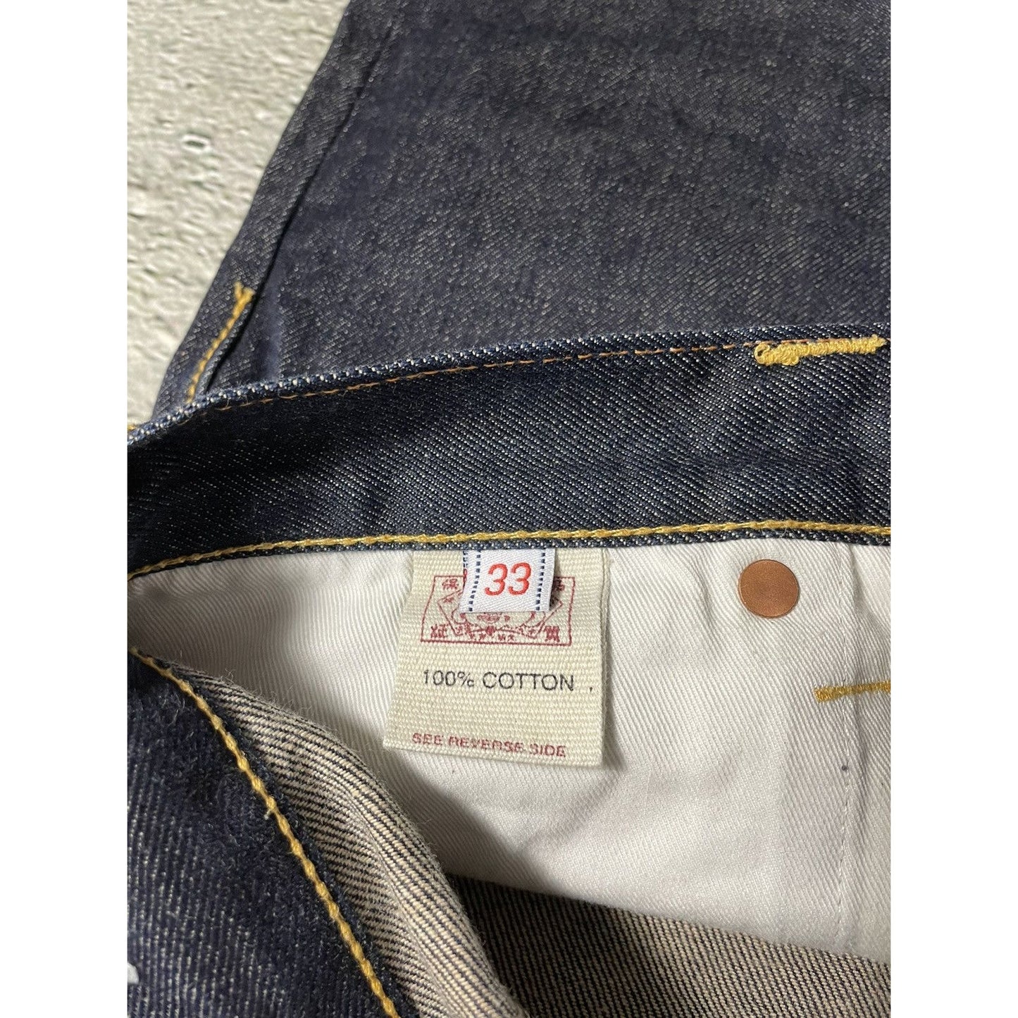 Evisu jeans red logo selvedge navy denim vintage