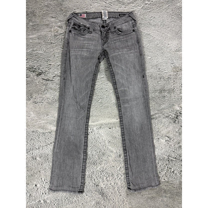 True Religion jeans grey black thick stitching flared Billy