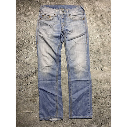 True Religion baby blue jeans gold stitching Y2K