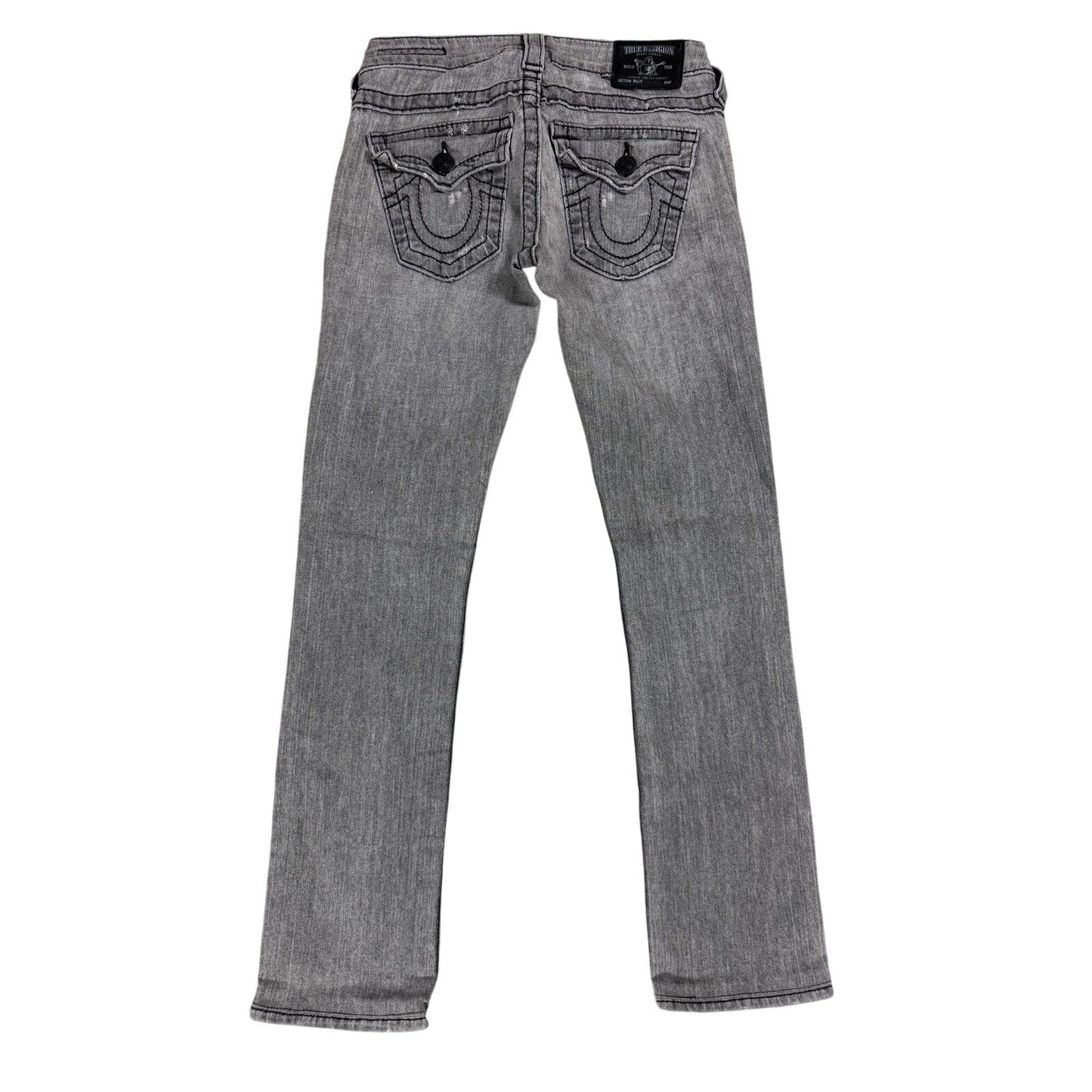 True Religion jeans grey black thick stitching flared Billy