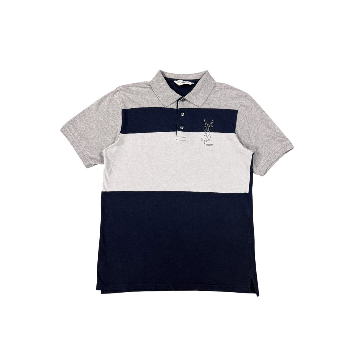 Yves Saint Laurent polo big logo stripped YSL t-shirt grey