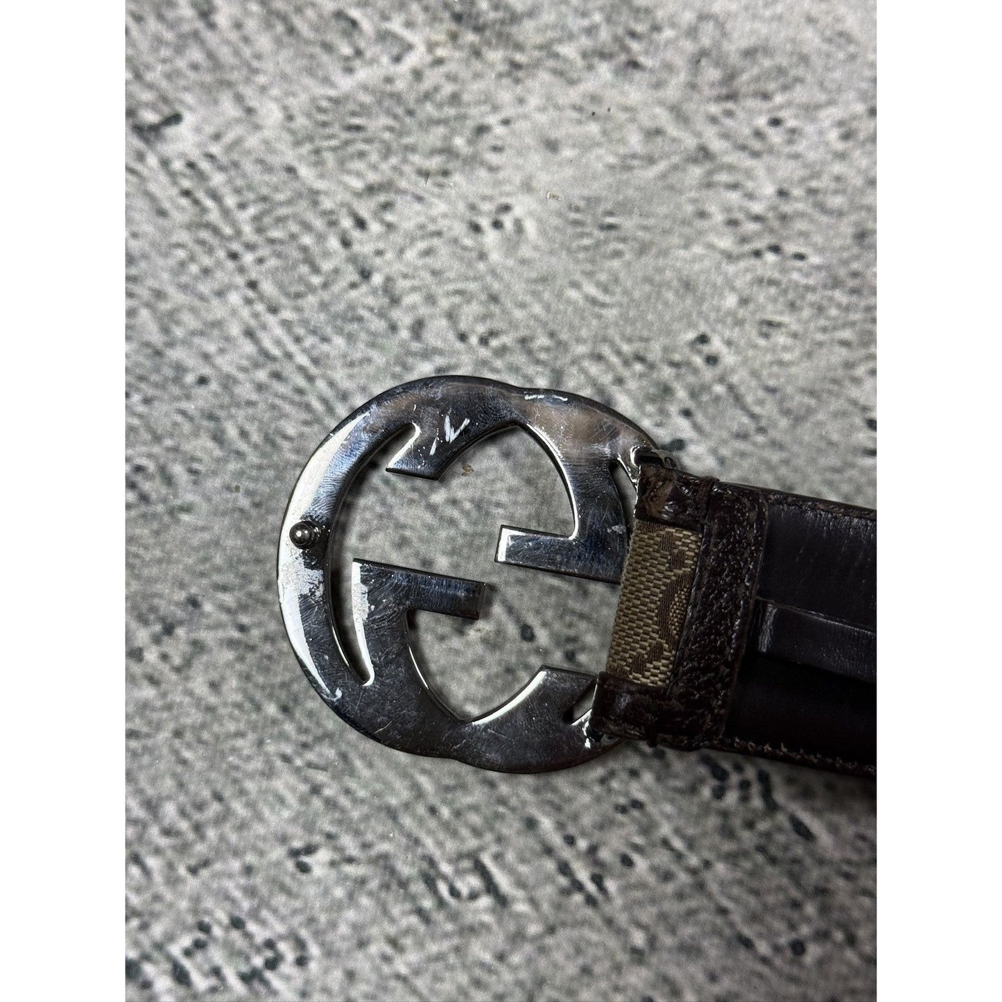 Gucci belt big buckle double G Monogram brown leather