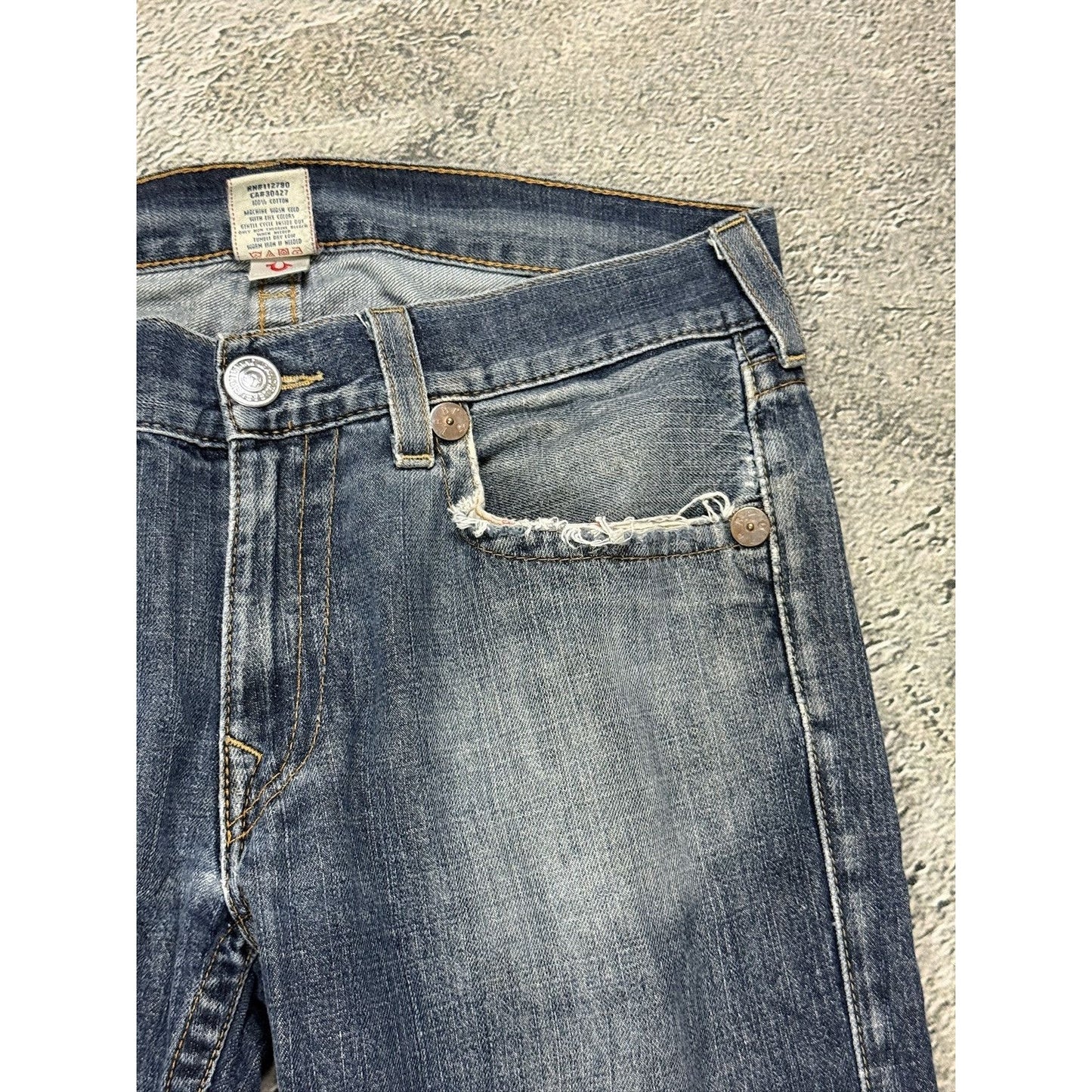 True Religion vintage blue jeans big logo Red painted