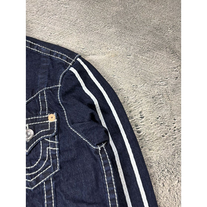 True Religion Raw denim jacket navy Blue white fat stithing