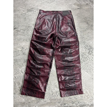 Review baggy pants faux leather style red snakeskin