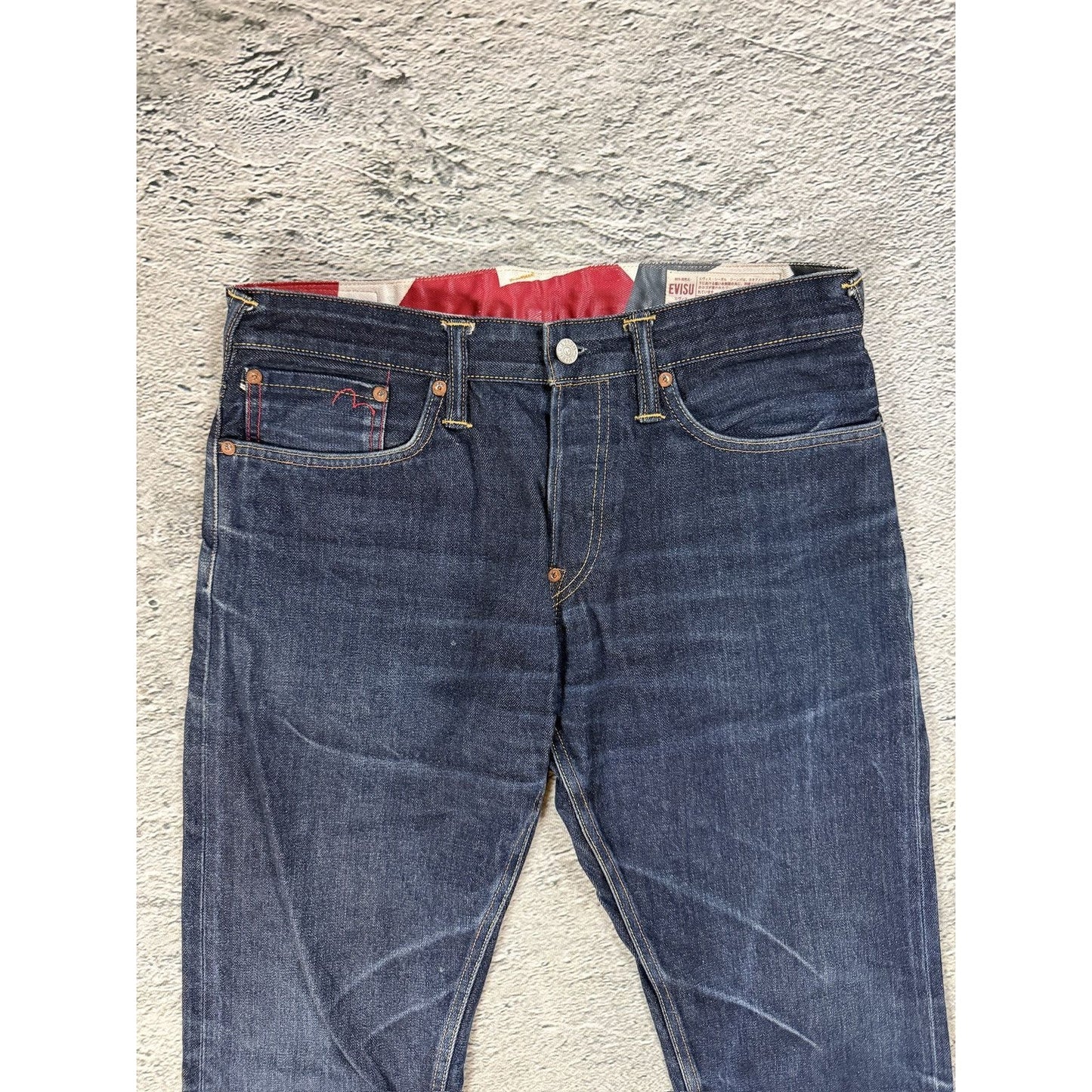 Evisu jeans vintage embroidery seagull logo selvedge red