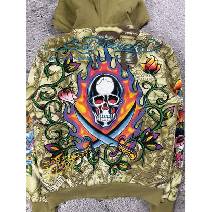 Ed Hardy zip hoodie furry vintage Y2K Christian Audigier fur