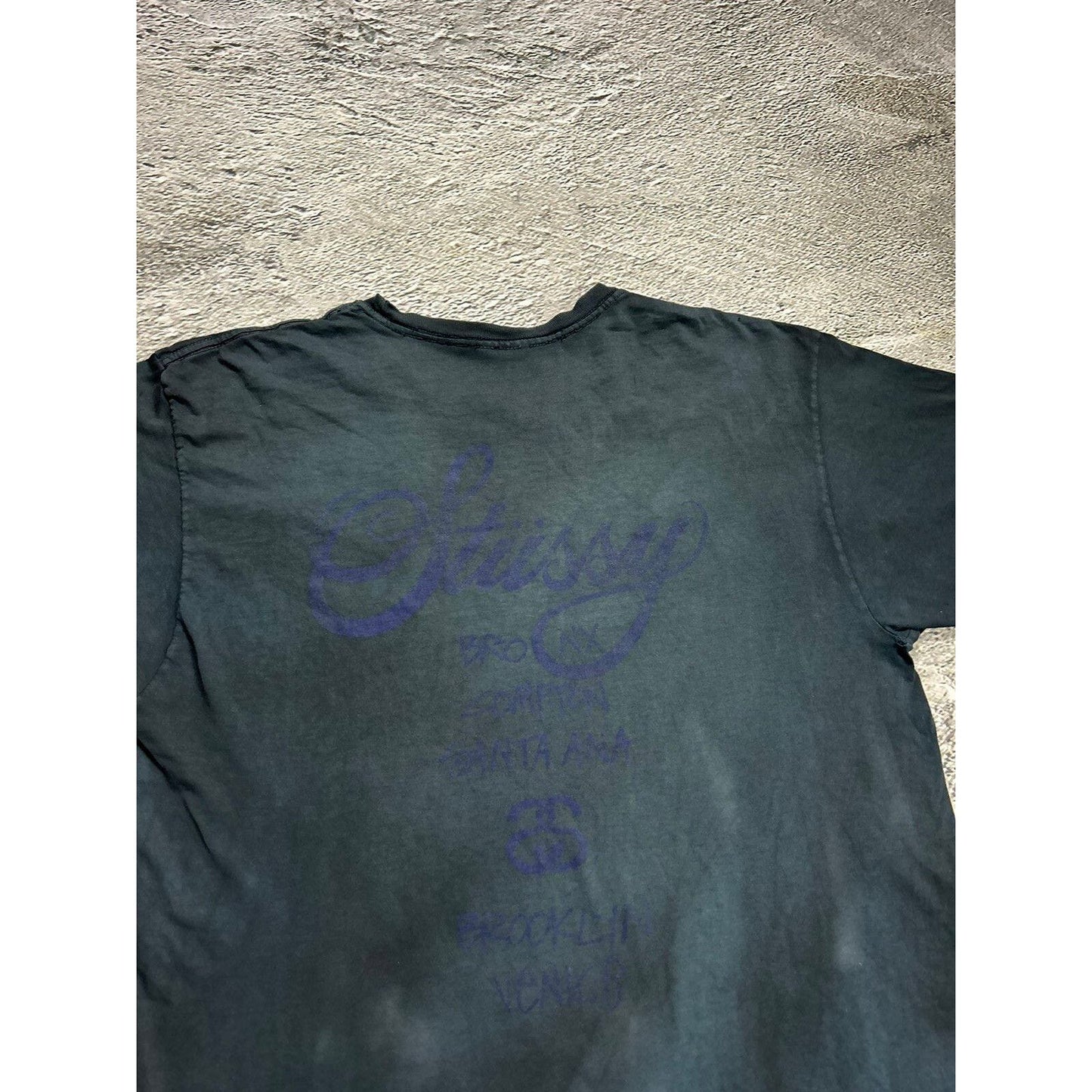 Stussy t-shirt big logo navy vintage faded