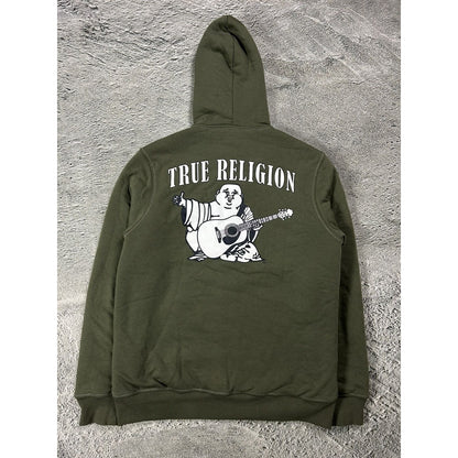 True Religion zip hoodie big logo vintage sherpa green Y2K