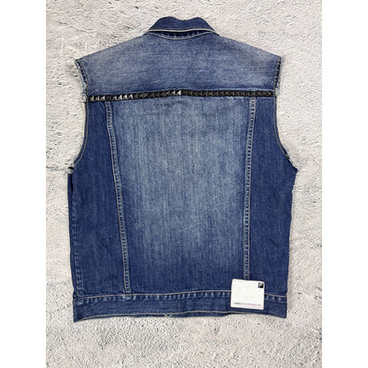 Evisu denim vest studded jacket blue