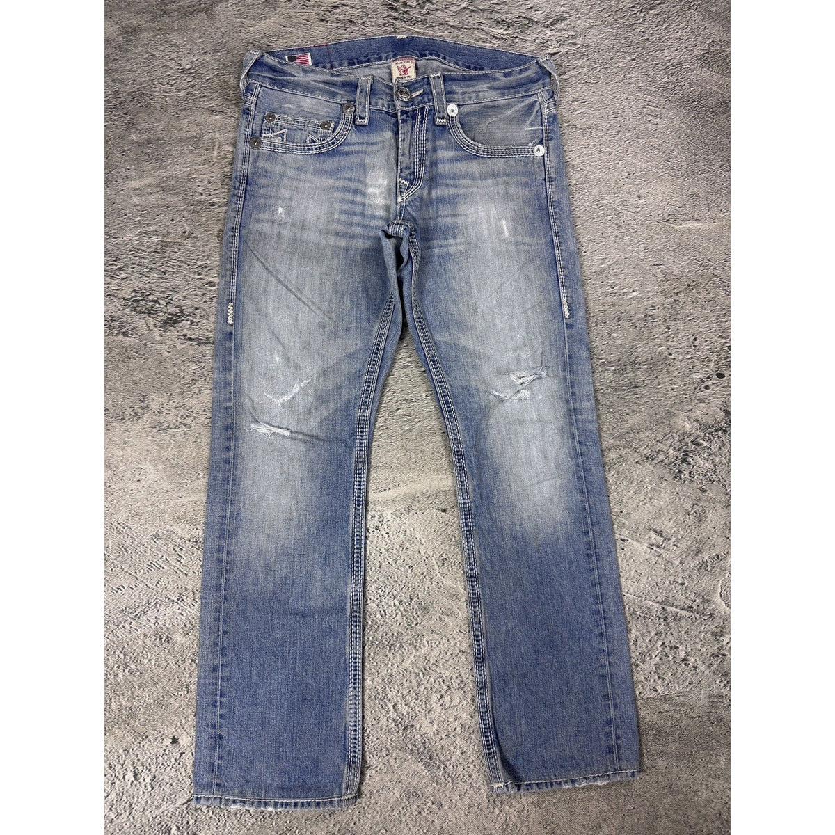 True Religion blue jeans white thick stitching Y2K Bobby