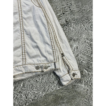 True Religion denim jacket white thick stitching Y2K linen