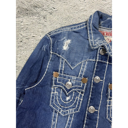 True Religion denim jacket blue white stitching vintage