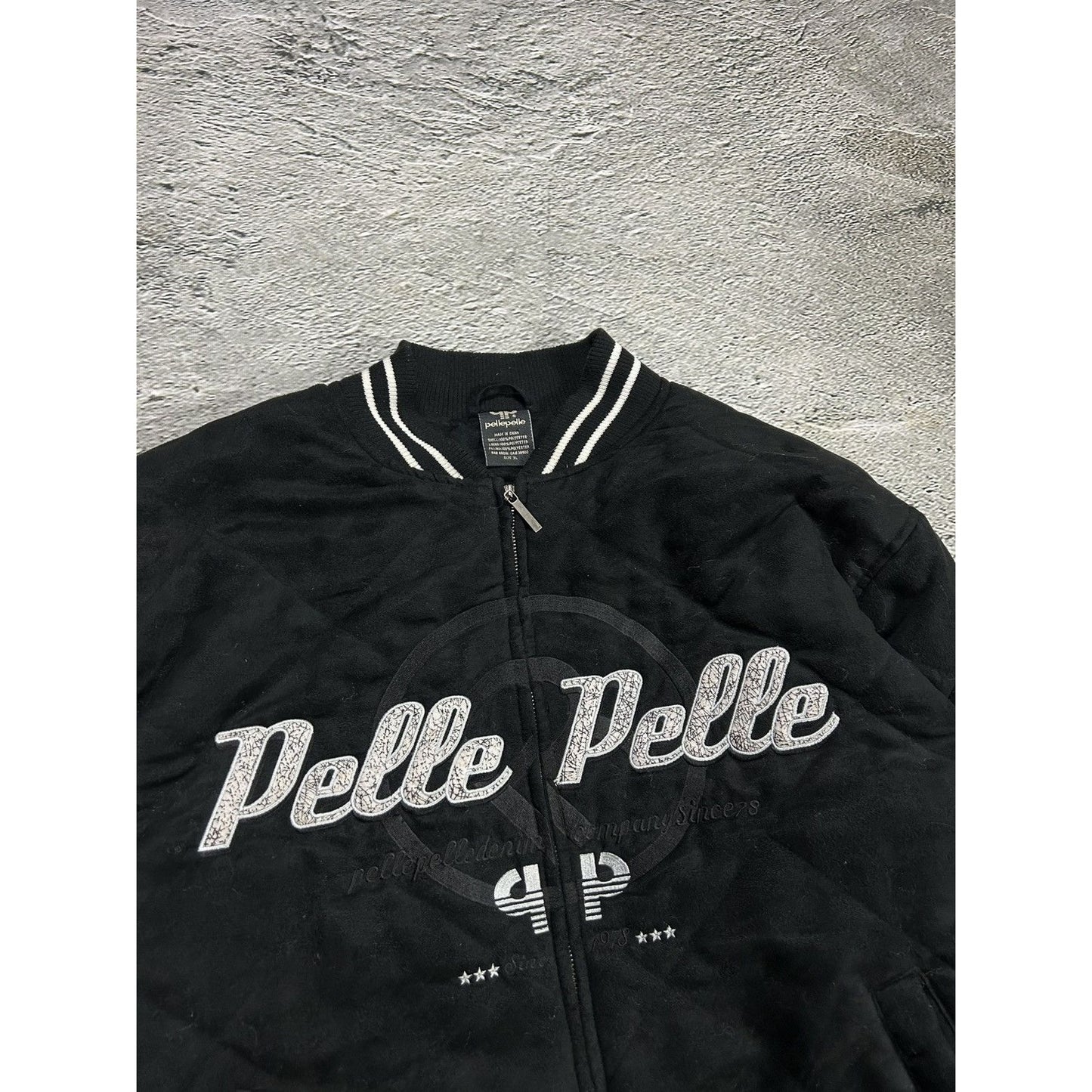 Pelle Pelle jacket big logo 90s black bomber varsity