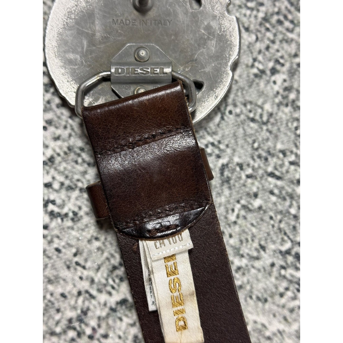 Diesel leather belt big buckle Y2K brown