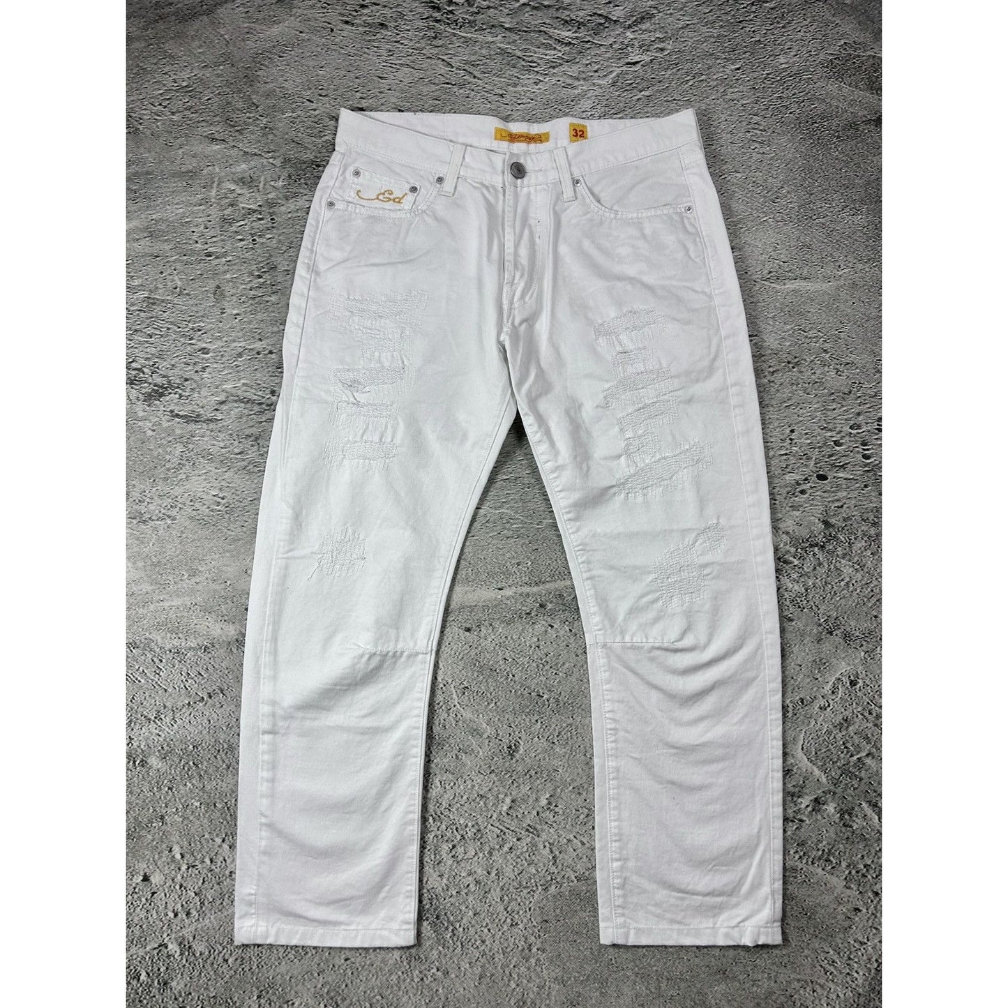 Ed Hardy white vintage jeans skull embroidered pants flowers