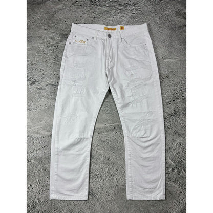 Ed Hardy white vintage jeans skull embroidered pants flowers