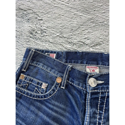 True Religion blue jeans white thick stitching Logan Y2K