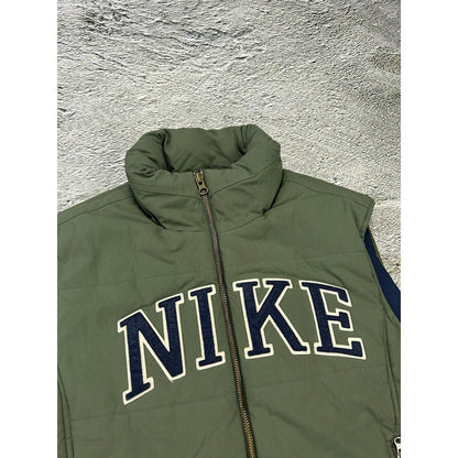 Nike puffer vest vintage green big logo spell out Y2K