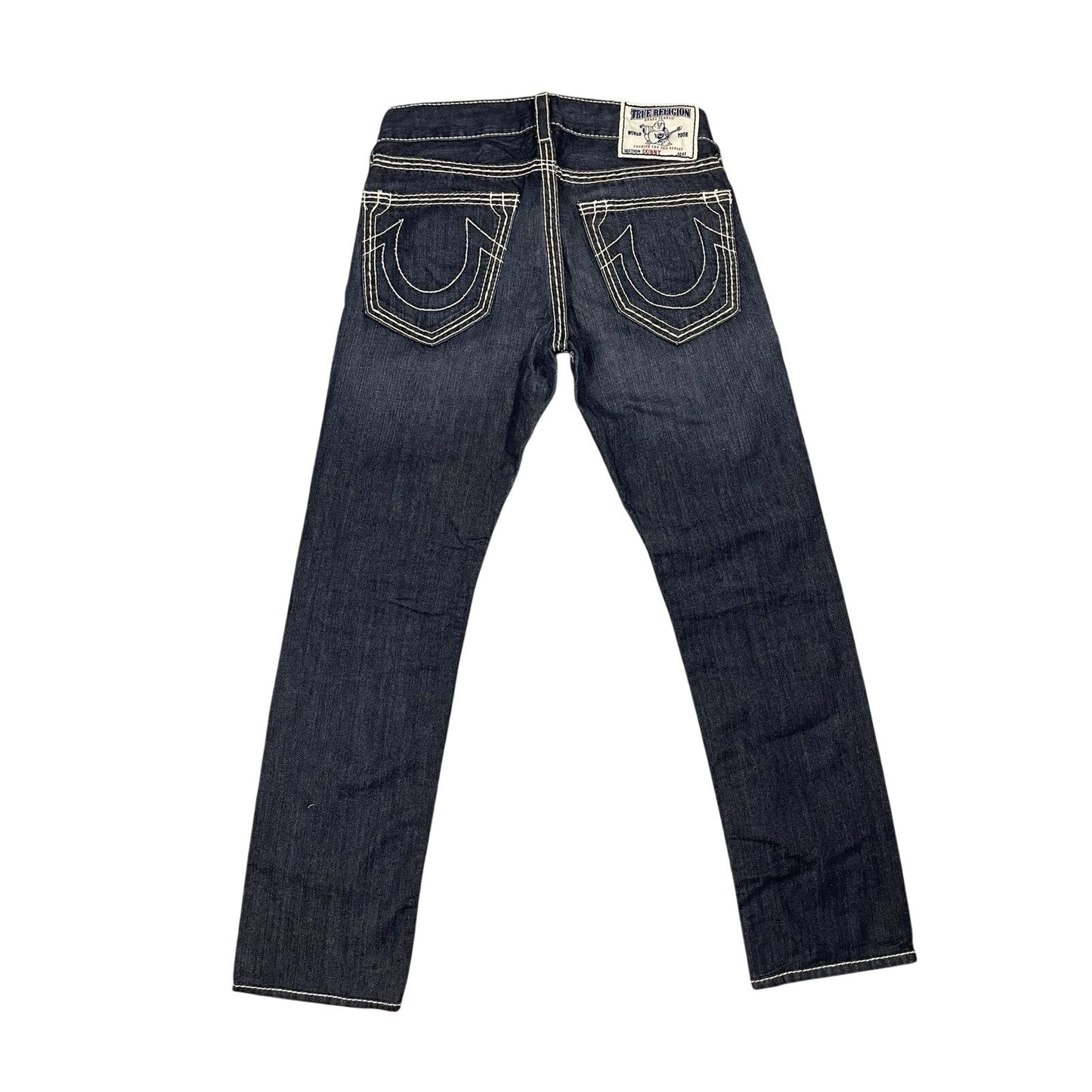 True Religion jeans navy blue white stitching straight Y2K