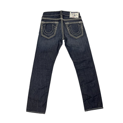 True Religion jeans navy blue white stitching straight Y2K