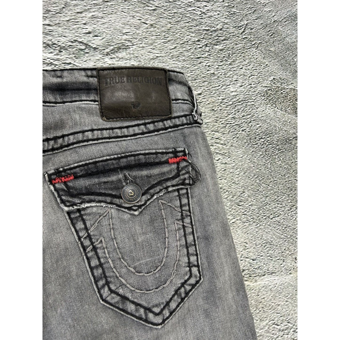 True Religion jeans grey black stitching Ricky Y2K
