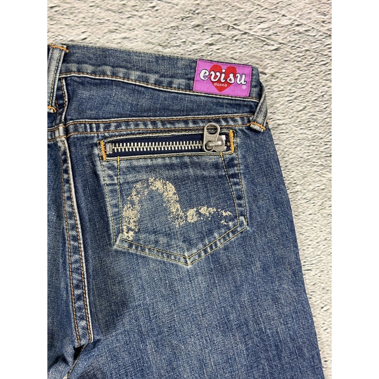 Evisu Donna jeans bootcut zip pockets white vintage