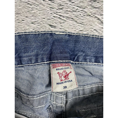 True Religion blue jeans white thick stitching Ricky