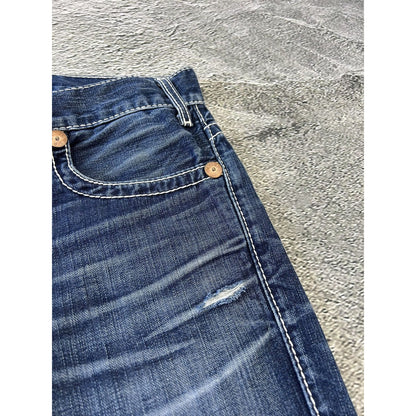 True Religion blue jeans white thick stitching Logan Y2K
